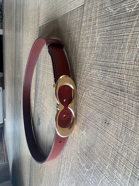Coach Red Leather Belt with Gold Double-O Buckle M